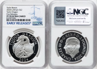 Charles III silver Proof "Tudor Dragon" 2 Pounds (1 oz) 2024 PR70 Ultra Cameo NGC, Mintage: 5,510. Royal Tudor Beasts series. Edge Inscription: HAMPTO...