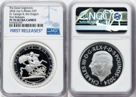 Charles III silver Proof "St. George & the Dragon" 5 Pounds (2 oz) 2024 PR70 Ultra Cameo NGC, Mintage: 3,060. Great Engravers series. Celebrating Bene...