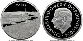 Charles III silver Proof "Paris" 5 Pounds (2 oz) 2024 PR70 Ultra Cameo NGC, Mintage: 1,006. City Views series. HID09801242017 © 2024 Heritage Auctions...