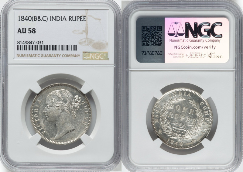 British India. Victoria 3-Piece Lot of Certified Rupees 1840 (b & c) AU58 NGC, C...