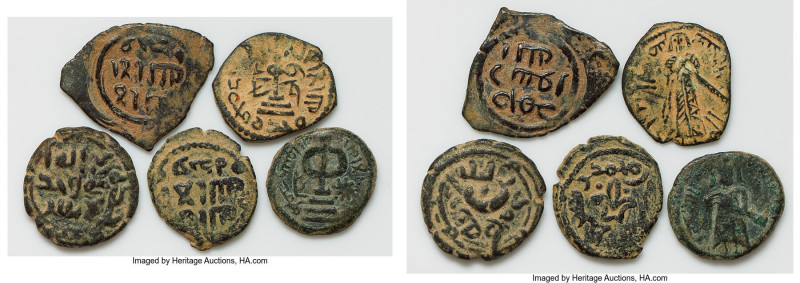 Arab-Byzantine 5-Piece Lot of uncertified copper Issues About VF, Sizes range fr...