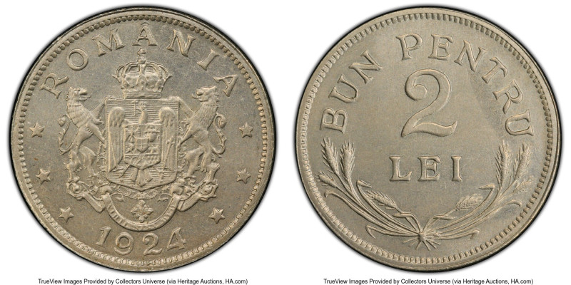 Ferdinand I 2 Lei 1924-(b) MS65 PCGS, Brussels mint, KM47, Schäffer/Stambuliu-87...