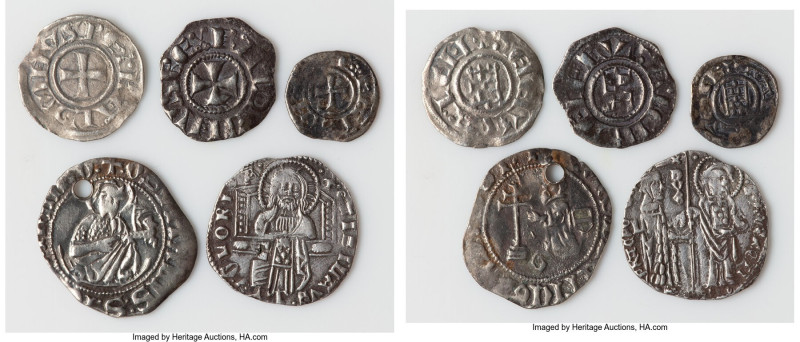 5-Piece Lot of Uncertified Unattributed silver Medieval Hammered Issues, Average...