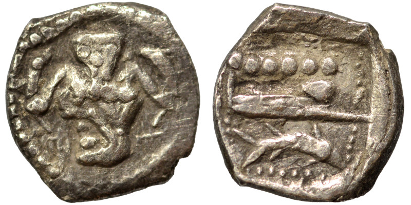 PHOENICIA. Aradus. Circa 400-350 BC. Obol (silver, 0.73 g, 9 mm). Half-length bu...