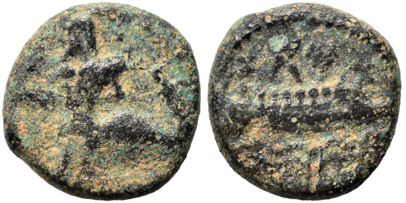 PHOENICIA. Arados. Circa 350-332 BC. Ae (bronze, 2.63 g, 13 mm). Bearded marine ...