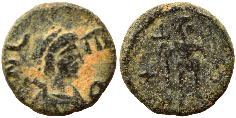 Leo I, 457-474. Nummus (bronze, 1.24 g, 10 mm), Constantinople. Diademed, draped...