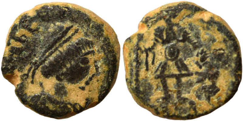 Leo I, 457-474. Nummus (bronze, 1.00 g, 9 mm), Constantinople. Diademed, draped ...