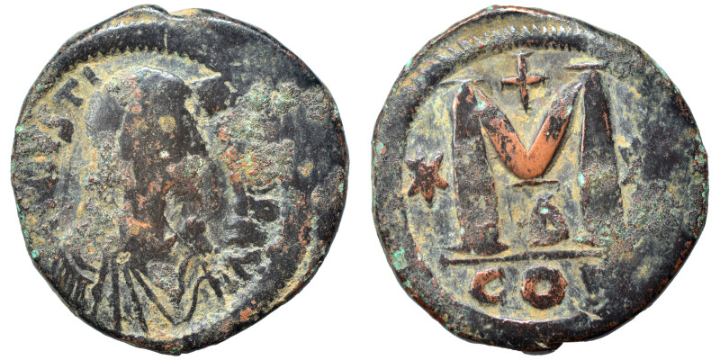 Justin I, 518-527. Follis (bronze, 17.45 g, 31 mm), Constantinople. DN IVSTINVS ...