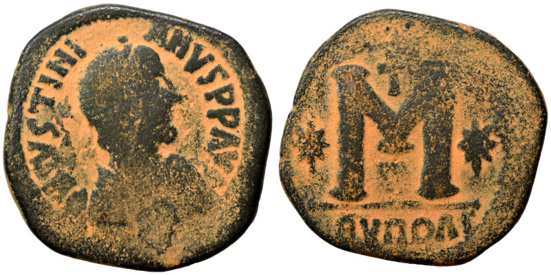 Justinian I, 527-565. Follis (bronze, 14.35 g, 30 mm), Theoupolis (Antioch). DN ...