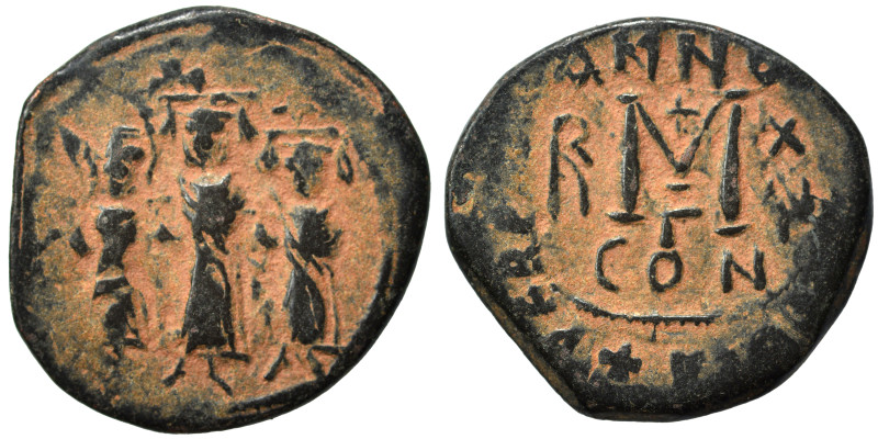 Heraclius, with Martina and Heraclius Constantine, 610-641. Follis (bronze, 5.93...