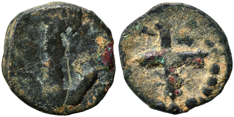 SIDON, Barony. Anonymous, 13th century AD. Ae (bronze, 0.99 g, 12 mm). Arrow and...