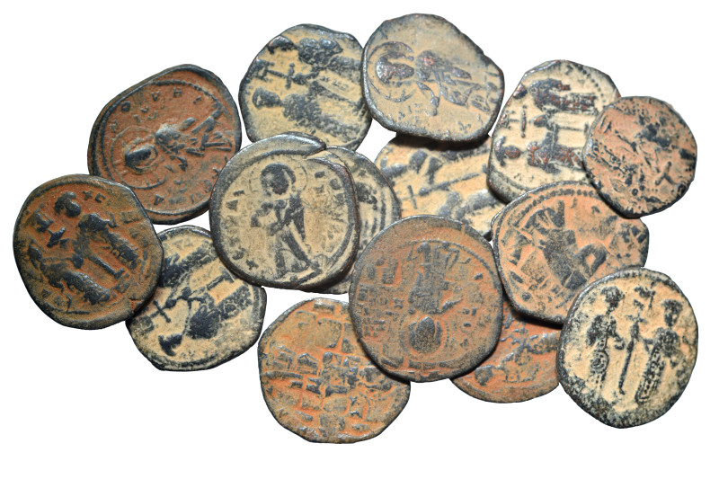 Group lot of circa 15 Byzantine coins, some repatinated. G - VF. As seen, no ret...