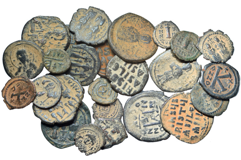 Group lot of circa 25 Byzantine coins, some repatinated. G - VF. As seen, no ret...