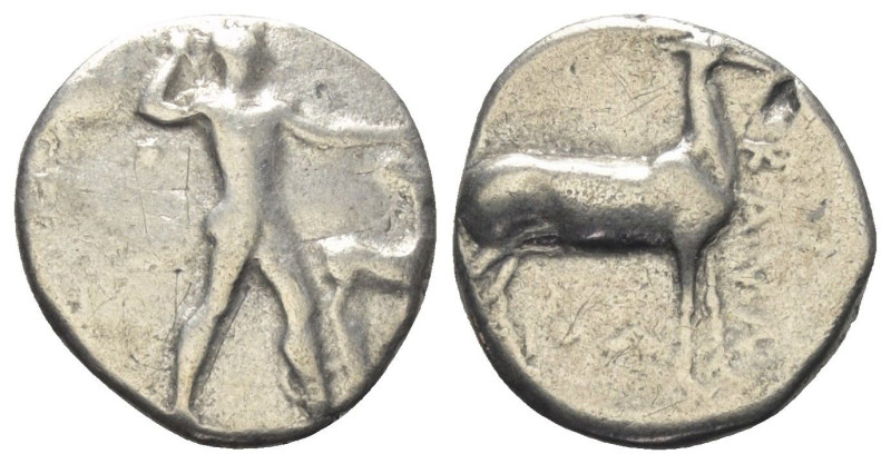 Bruttium. Kaulonia.

 Stater (Silber). Ca. 475 - 425 v. Chr.
Vs: Apollon mit ...