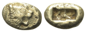 Königreich Lydien. Alyattes - Kroisos (605 - 540 v. Chr.).

 1/3 Stater (Elektron). Sardeis.
Vs: Kopf eines Löwen mit Strahlenwarze auf der Stirn r...