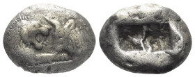 Königreich Lydien. Kroisos (556 - 541 v. Chr.).

 Stater (Silber). Sardeis.
Vs: Löwen- und Stierprotome einander gegenüber.
Rs: Zwei unregelmäßig ...