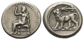 Seleukidisches Königreich. Seleukos I. Nikator (312 - 281 v. Chr.).

 Stater (Silber). 312 - 281 v. Chr. Babylon II.
Vs: Baal mit Szepter nach link...