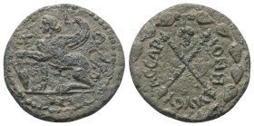 Inseln vor Ionien. Chios. Pseudo-autonome Prägung.

 1,5 Assaria (Bronze). 2. Jhdt. n. Chr.
Vs: Sphinx nach links sitzend, ihre linke Pranke über A...