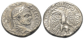 Seleukis und Pierien. Emesa. Caracalla (197 - 217 n. Chr.).

 Tetradrachme (Billon). Ca. 215 - 217 n. Chr.
Vs: Kopf mit Lorbeerkranz rechts.
Rs: A...