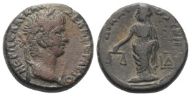 Ägypten. Alexandria. Nero (54 - 68 n. Chr.).

 Tetradrachme (Billon). 57 / 58 n. Chr. (Jahr 4).
Vs: Kopf des Nero mit Lorbeerkranz rechts.
Rs: Dik...