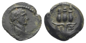 Ägypten. Alexandria. Traianus (98 - 117 n. Chr.).

 Bronze. 113 / 114 n. Chr. (Jahr 17).
Vs: Kopf mit Lorbeerkranz rechts.
Rs: Hemhem-Krone; im Ab...