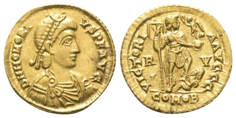 Honorius (393 - 423 n. Chr.).

 Solidus (Gold). 402 - 406 n. Chr. Ravenna.
Vs...