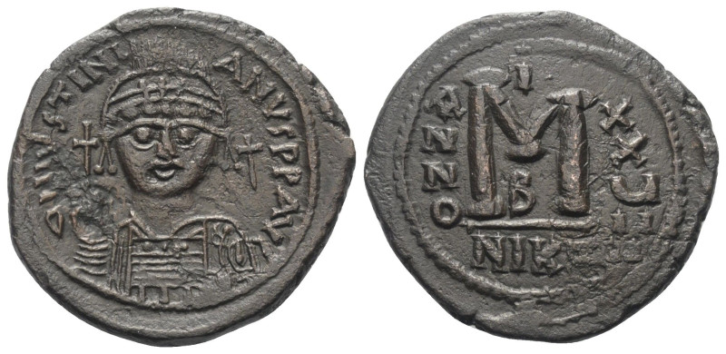 Iustinianus I. (527 - 565 n. Chr.).

 Follis (40 Nummi). 555 / 566 n. Chr. Nik...