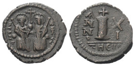 Iustinus II. (565 - 578 n. Chr.).

 Dekanummion. 575 / 576 n. Chr. (Jahr 11). Antiochia (Theoupolis).
Vs: Iustinus und Sophia mit Szepter en face t...