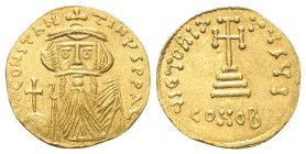 Constans II. (641 - 668 n. Chr.).

 Solidus (Gold). 651 - 654 n. Chr. Constantinopolis.
Vs: d N CONSTAN - TINUS P P AVC. Büste mit langem Bart und ...