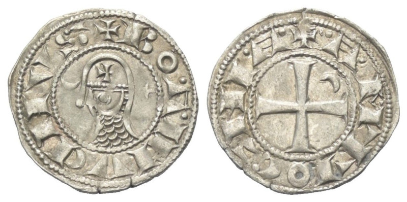 Antiochia - Fürstentum. Bohemund III. (1163 - 1201).

 Denar (Silber).
Vs: He...