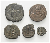 Byzantinische Münzen - Lots.


Verschiedene Herrscher.

Lot (5 Stück, Bronze): verschiedene Nominale, ca. 6. - 7. Jhdt. n. Chr.

Sehr schön - f...