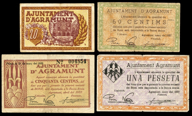 Agramunt. 20, 50 (dos) céntimos y 1 peseta. (Montaner-16a, b, c y d). MBC-/EBC-....