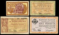 Agramunt. 20, 50 (dos) céntimos y 1 peseta. (Montaner-16a, b, c y d). MBC-/EBC-. Est...40,00.