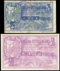 Ainsa (Huesca). 25 y 50 céntimos. (Montaner-31a, b). Pequeña rotura en el 25 céntimos. MBC+/SC-. Est...25,00.