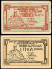Alhama de Murcia. 25 céntimos y 1 peseta. (Montaner-122a y b). Algunas roturas en el 25 céntimos. MBC+/SC-. Est...35,00.