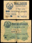 Arbúcies (Gerona). 50 céntimos y 1 peseta. (Montaner-177a, b). Billete de 1 peseta roto. BC-/BC+. Est...15,00.