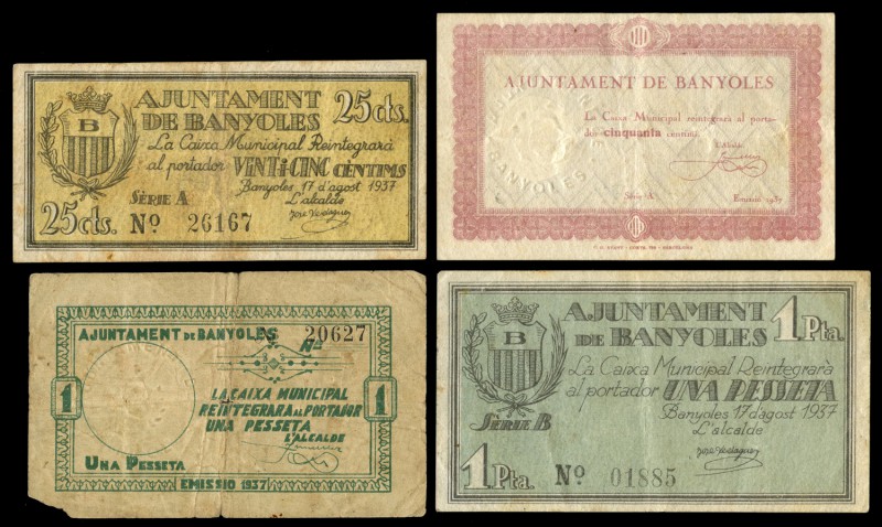 Banyoles (Gerona). 25, 50 céntimos y 1 (dos) pesetas. (Montaner-231). Uno de ell...
