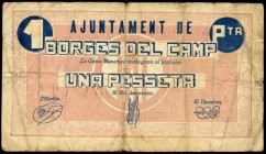 Borges del Camp (Tarragona). 1 peseta. (Montaner-357e).  Escaso. MBC-. Est...30,00.