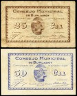 Burjasot (Valencia). 25, 50 céntimos. (Montaner-374a, b). MBC/EBC+. Est...50,00.