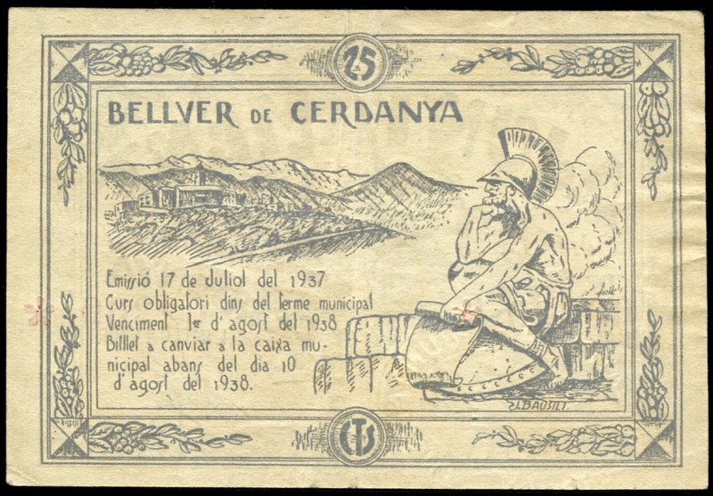 Bellver de Cerdanya (Lérida). 25 céntimos. (Montaner-395a). MBC+. Est...18,00.