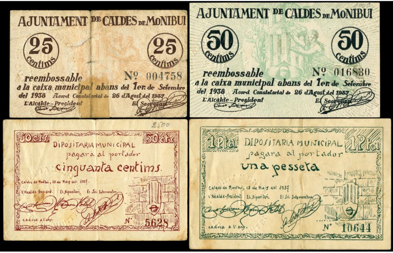 Caldes de Montbui. 25, 50 (dos) céntimos y 1 peseta. (Montaner-396). El 25 cénti...