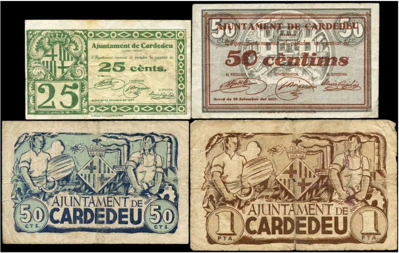 Cardedeu (Barcelona). 25, 50 (dos) céntimos y 1 peseta. (Montaner-451b, c, d). S...