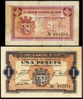Caspe (Zaragoza). 50 céntimos y 1 peseta. (Montaner-465). Manchas. Serie completa. MBC/SC-. Est...30,00.