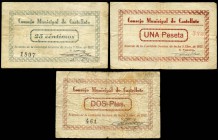 Castellote (Teruel). 25 céntimos, 1 y 2 pesetas. (Montaner-496a, c, d). BC/MBC. Est...20,00.