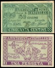 Centelles (Barcelona). 50 céntimos y 1 peseta. (Montaner-516c (mismo ejemplar), d). EBC-/SC-. Est...16,00.