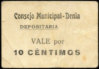 Denia (Alicante). 10 céntimos. (Montaner-591a). Muy escaso. MBC+. Est...60,00.