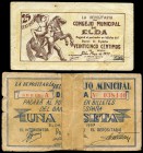 Elda (Alicante). 25 céntimos y 1 peseta. (Montaner-601b, c). El 1 peseta reparado con cinta. BC-/MBC-. Est...25,00.
