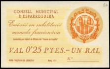 Esparraguera (Barcelona). 25 céntimos. (Montaner-611a). SC. Est...18,00.