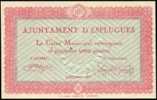 Esplugues (Barcelona). 1 peseta. (Montaner-616b). Escaso en esta conservación. SC. Est...20,00.