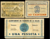 Farners de la Selva (Gerona). 25, 50 céntimos y 1 peseta. (Montaner-632a, c, d). Escasos. MBC-/MBC. Est...30,00.